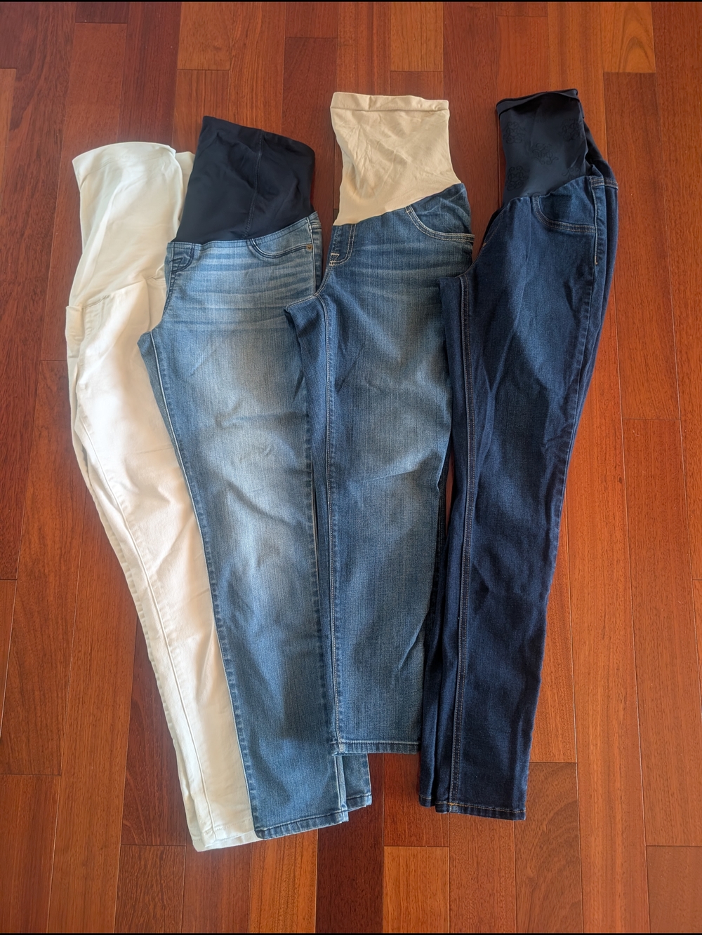 Women's Size S Maternity Jeans And Jeggings Bundle- White, Lt Blue, Dark Blue